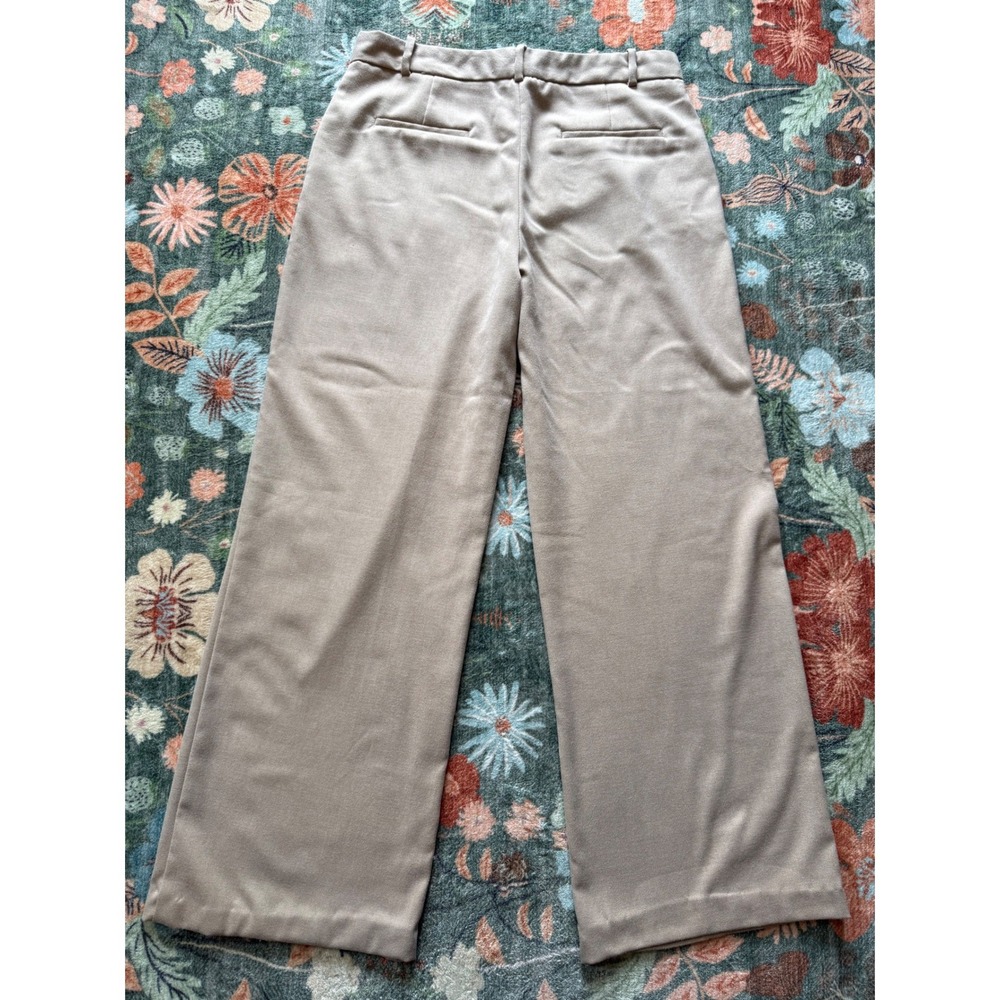 Zara Women Tan Beige Wide Leg High Rise Dress Pants Trousers Size Medium - Picture 6 of 9